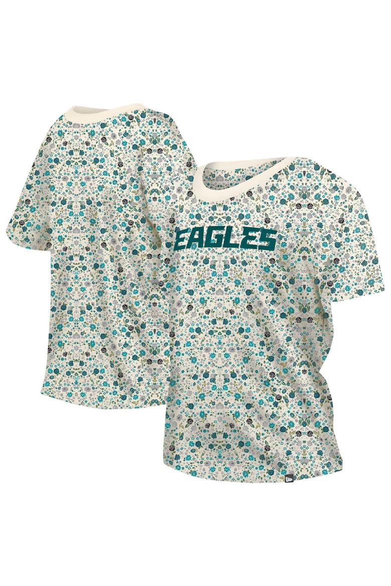 Women's New Era Cream Philadelphia Eagles Glam Game Floral T-Shirt, Main, color, Cream