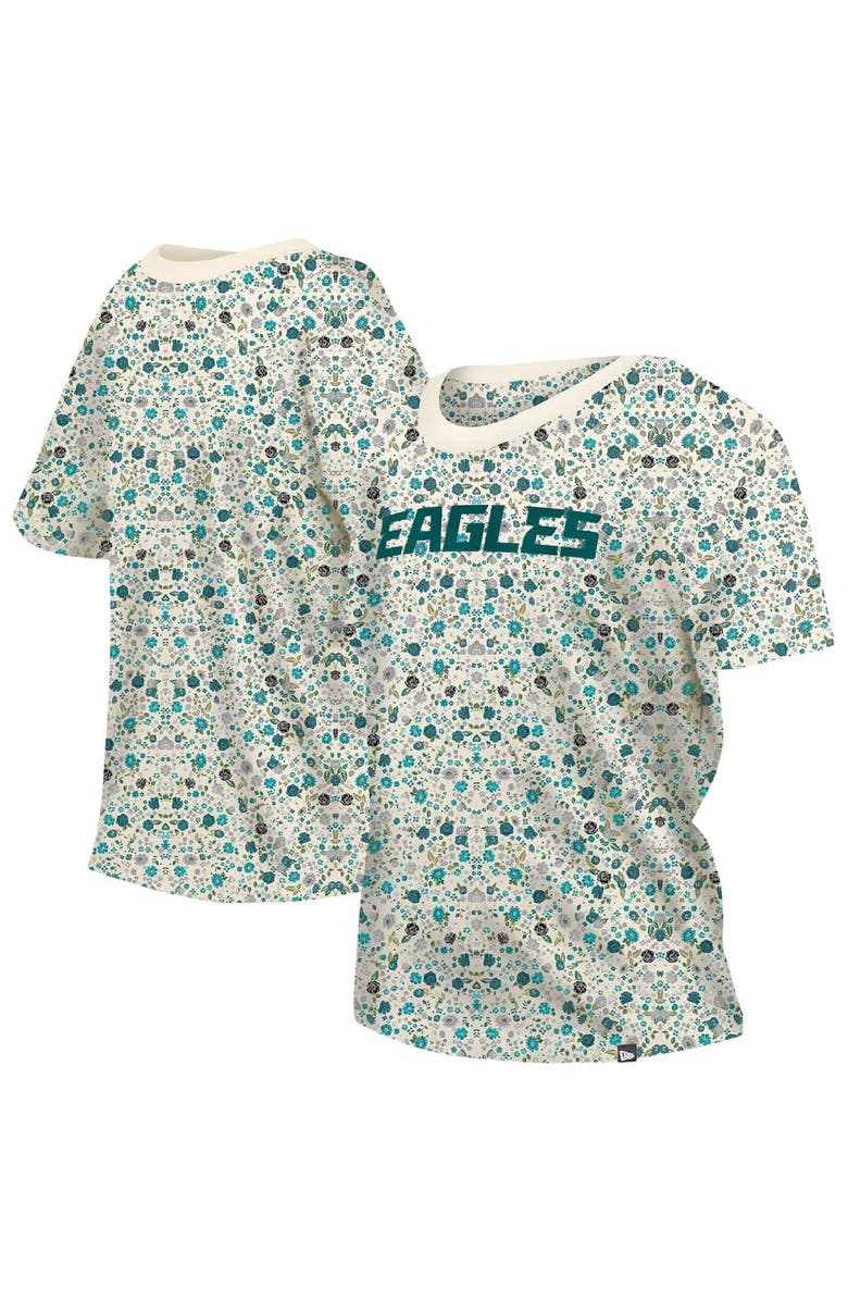 New Era Women's New Era Cream Philadelphia Eagles Glam Game Floral T-Shirt, Main, color, Cream