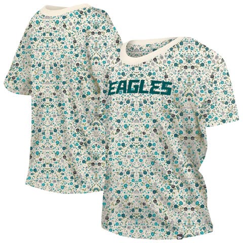 Women's New Era Cream Philadelphia Eagles Glam Game Floral T-Shirt