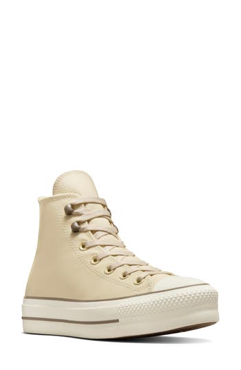 Converse Beige Chuck Taylor All Star Lift Platform Weatherized Leather Sneakers