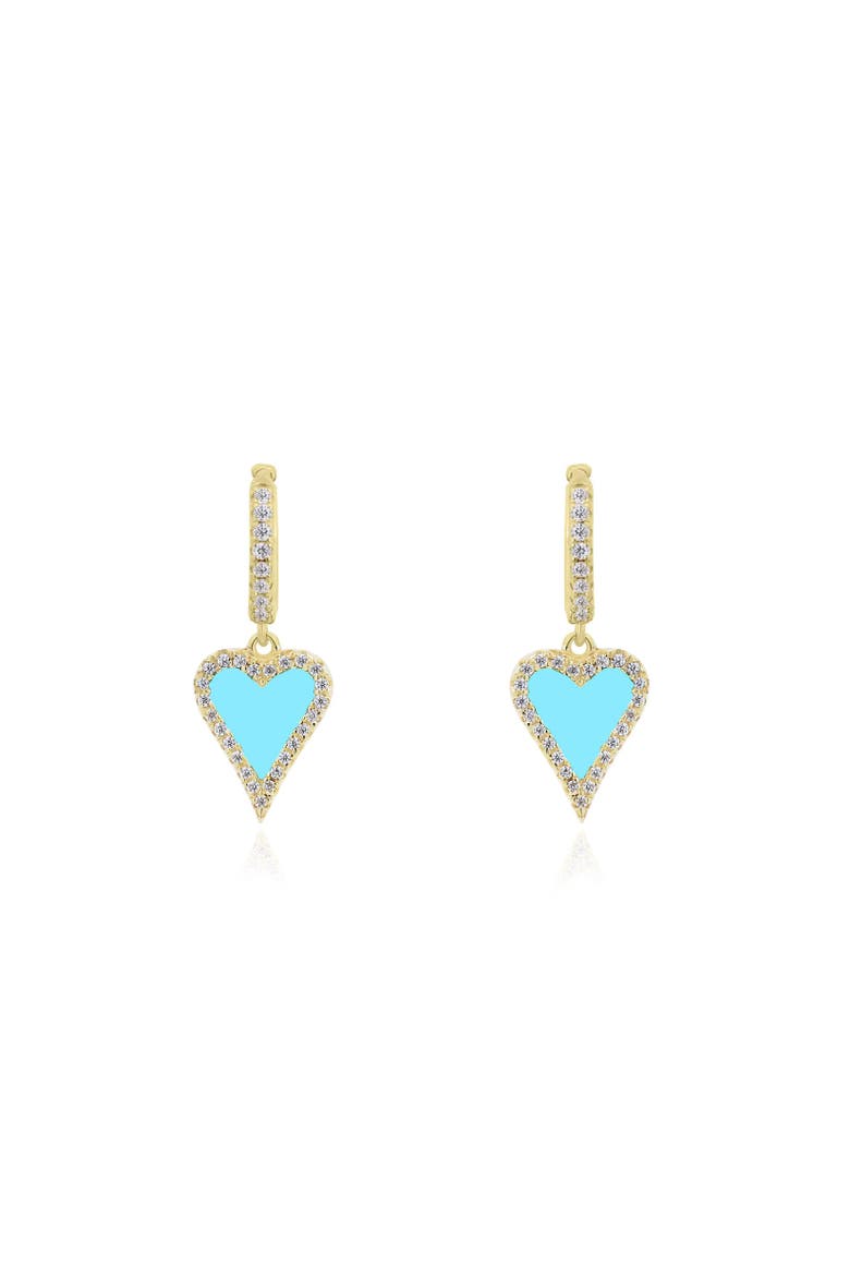 Mini Turquoise CZ Halo Heart Dangle Earrings, Alternate, color, Turquoise