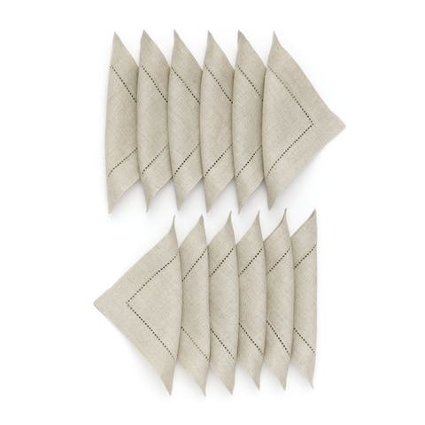 Linen Cocktail Napkins Set of 12, 6 x 6" - Classic Hemstitch