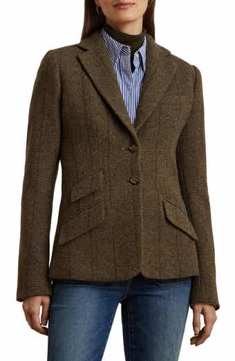 Wool Blend Herringbone Tweed Blazer