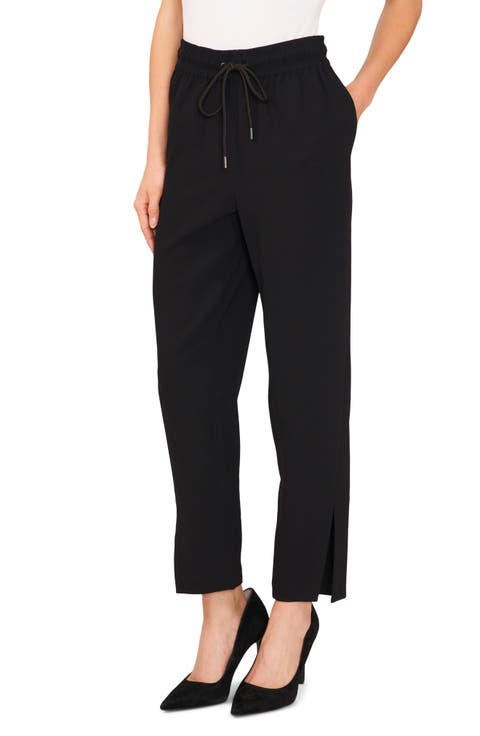 Slit Hem Slim Ankle Drawstring Pants