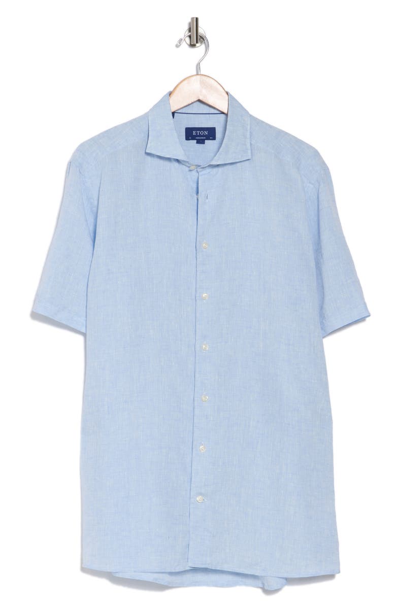 Eton Contemporary Fit Short Sleeve Linen Dress Shirt, Alternate, color, Blue