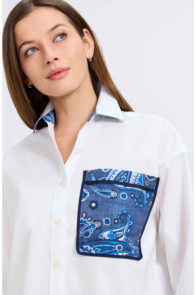 Marina Contrast Trim Cotton Button-Up Shirt, Alternate, color, WHITE/ MULTI