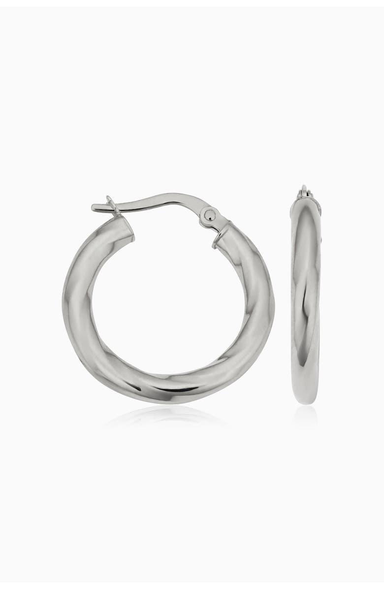 Oradina 14K Gold Goddess Midi Hoops Earrings, Main, color, White Gold