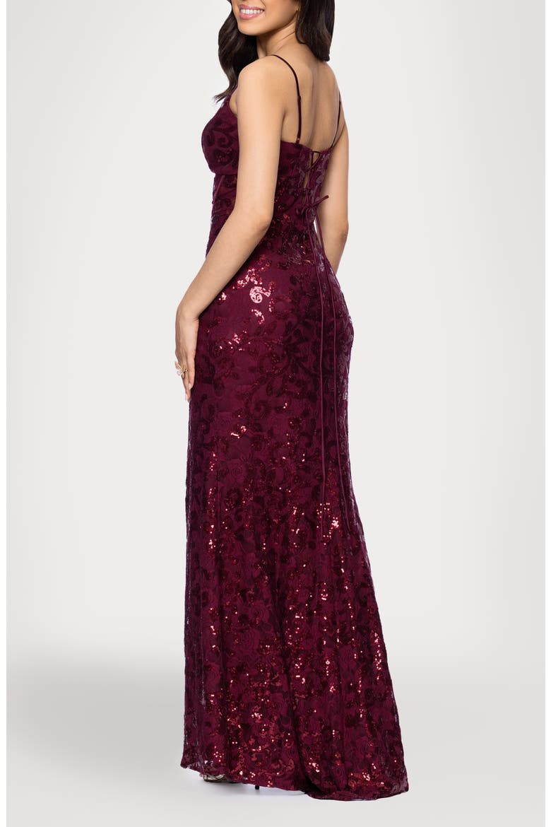 Sequin Tapestry Sheath Gown, Alternate, color, WINE