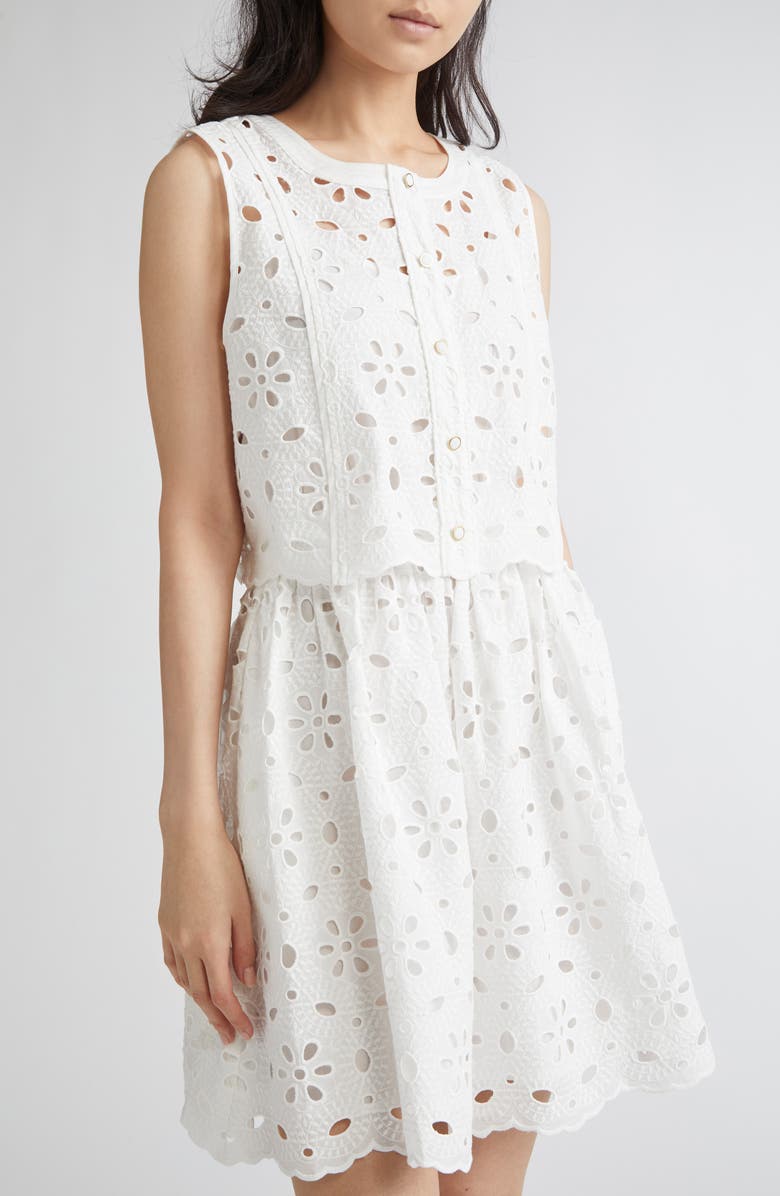 Milly Nicolette Floral Eyelet Two-Piece Look Dress, Alternate, color, White