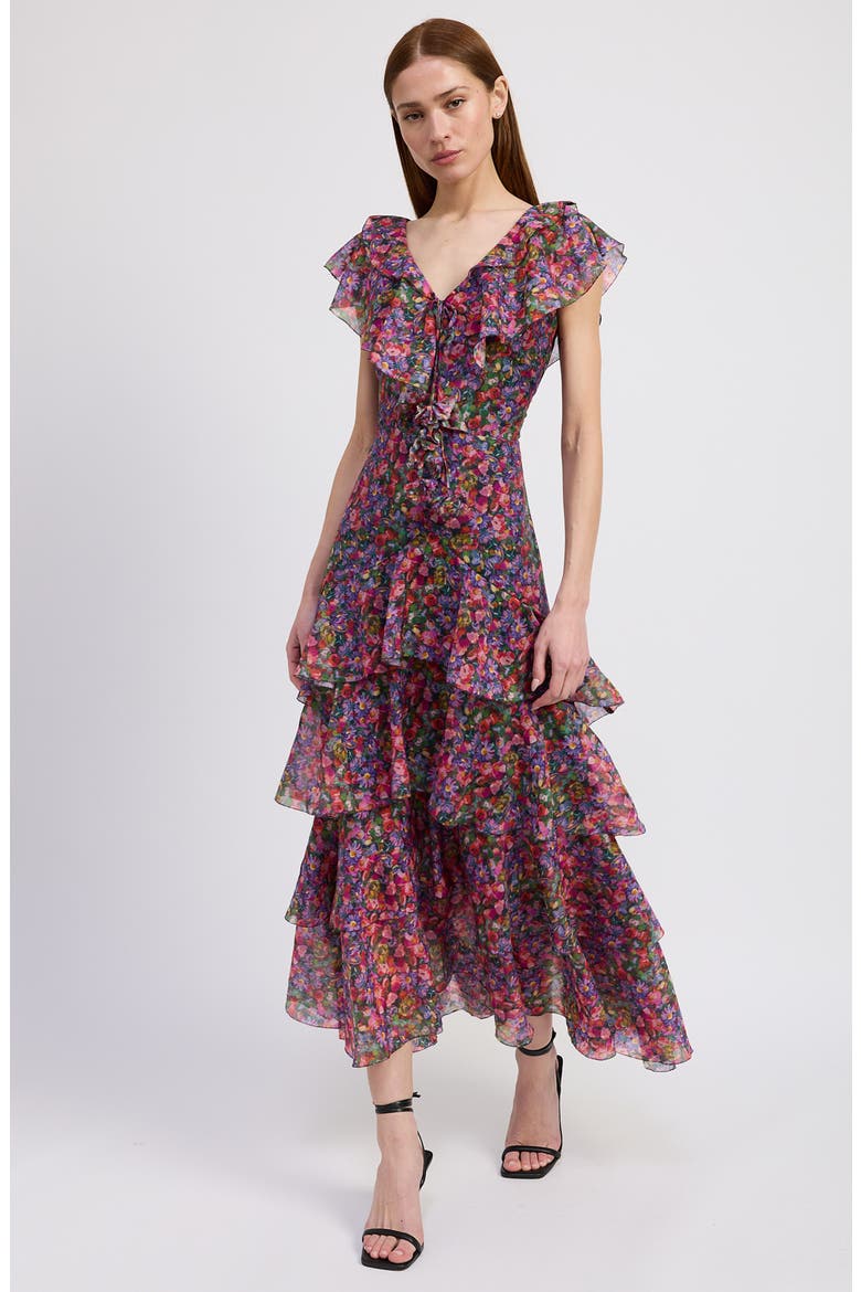 Naomi Ruffle Maxi Dress, Alternate, color, PURPLE MULTI