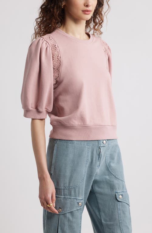 Treasure & Bond Lace Inset Puff Sleeve Crop Sweatshirt In Pink Timber