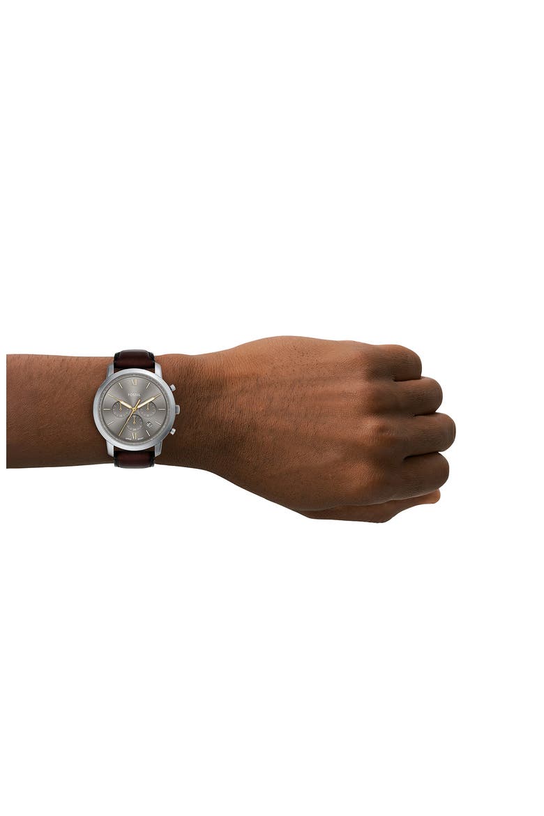 Neutra Chronograph Leather Strap Watch, 44mm, Alternate, color, BROWN/ GREY