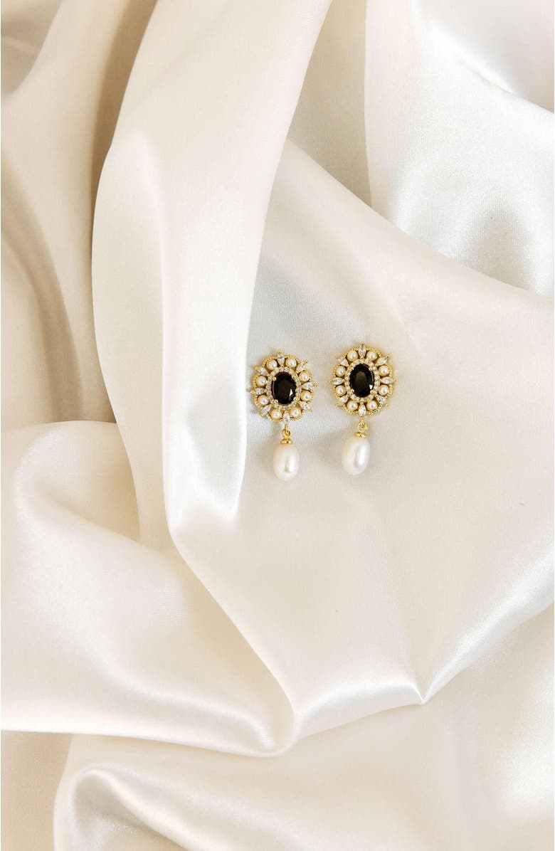Untamed Petals Gilded Pearl Drop Earrings, Alternate, color, Gold