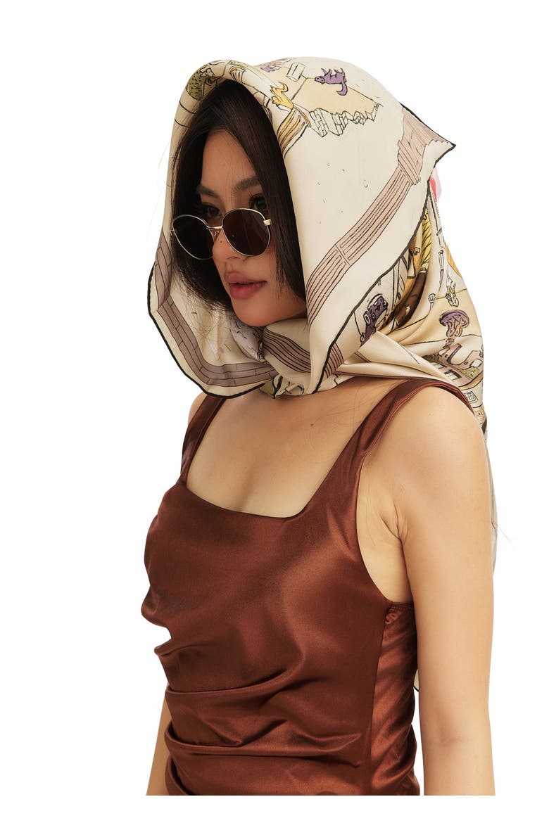 Rome Large Silk Square Scarf 35, Alternate, color, Soft Limestone