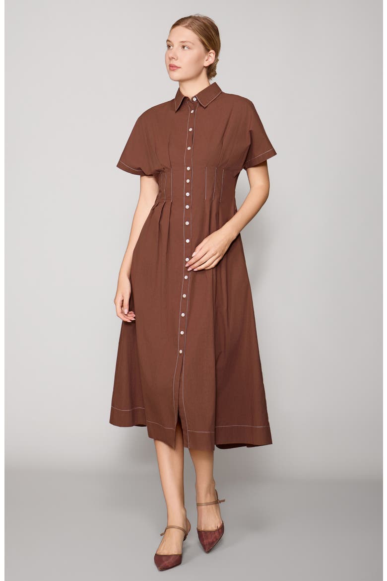 Contrast Stitch Midi Shirtdress, Alternate, color, BROWN