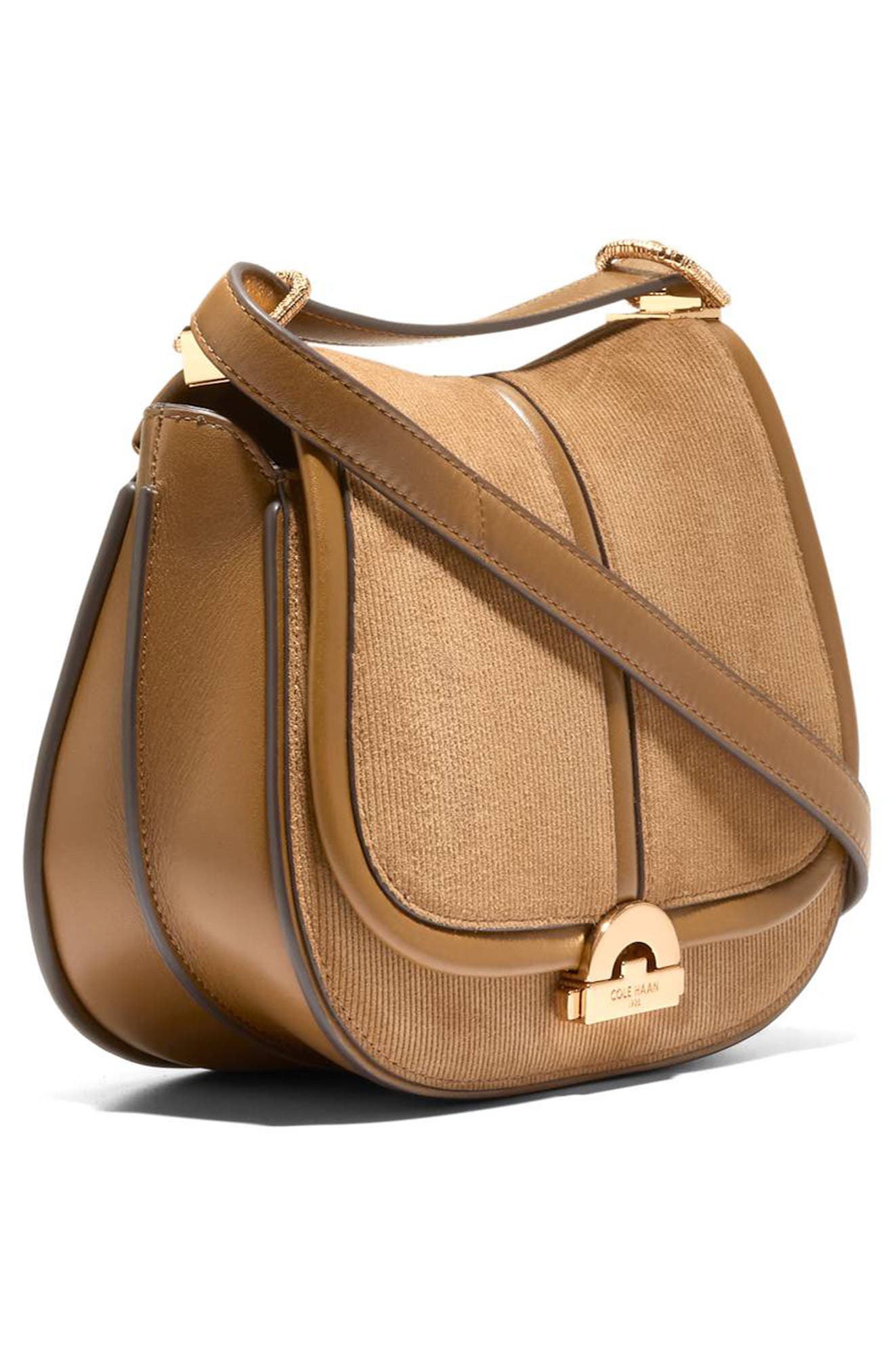 Cole Haan Celenea Saddle Bag, Alternate, color, Golden Honey Embossed Suede
