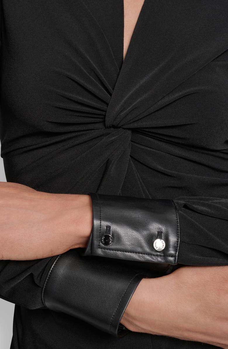 DKNY Mixed Media Long Sleeve Knot Front Top, Alternate, color, 