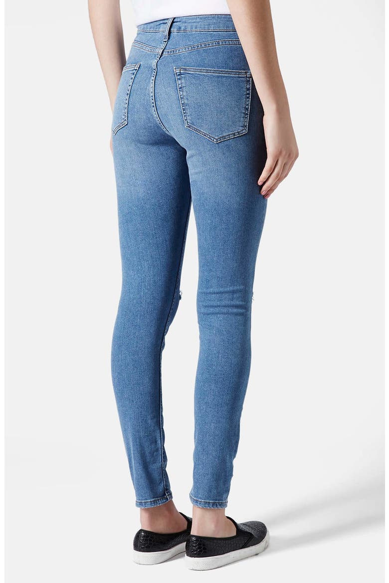 Moto 'Jamie' Ripped High Rise Ankle Skinny Jeans, Alternate, color, STONE