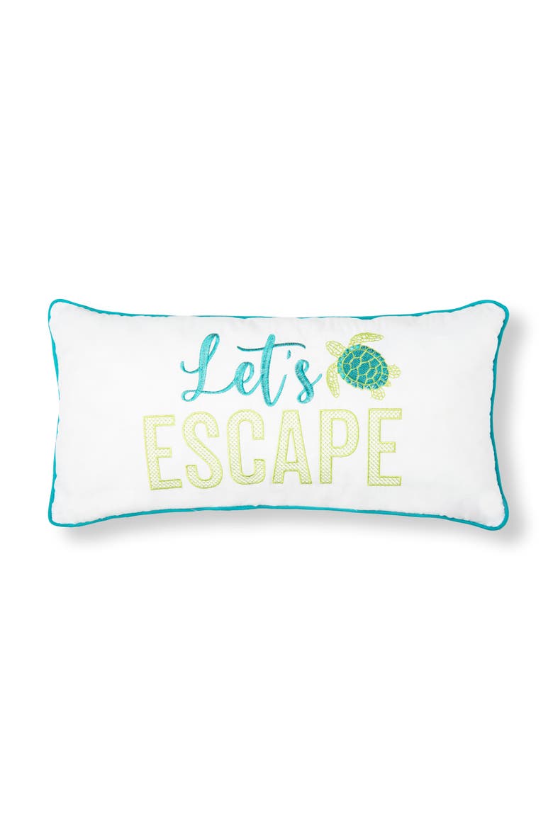 Let's Escape Embroidered Throw Pillow, 12" x 24" Decorative Accent Covers For Couch And Bed, Main, color, White
