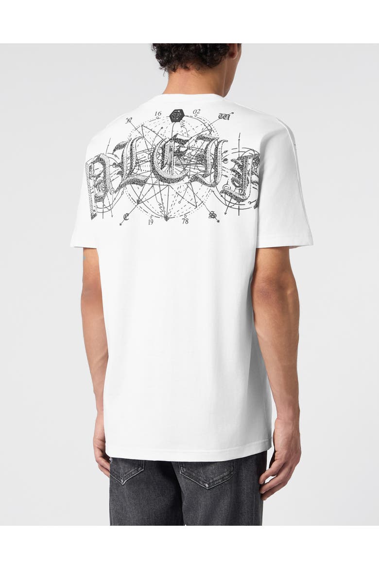 Round Neck T-Shirt Wind Rose Tattoo Men, Alternate, color, white