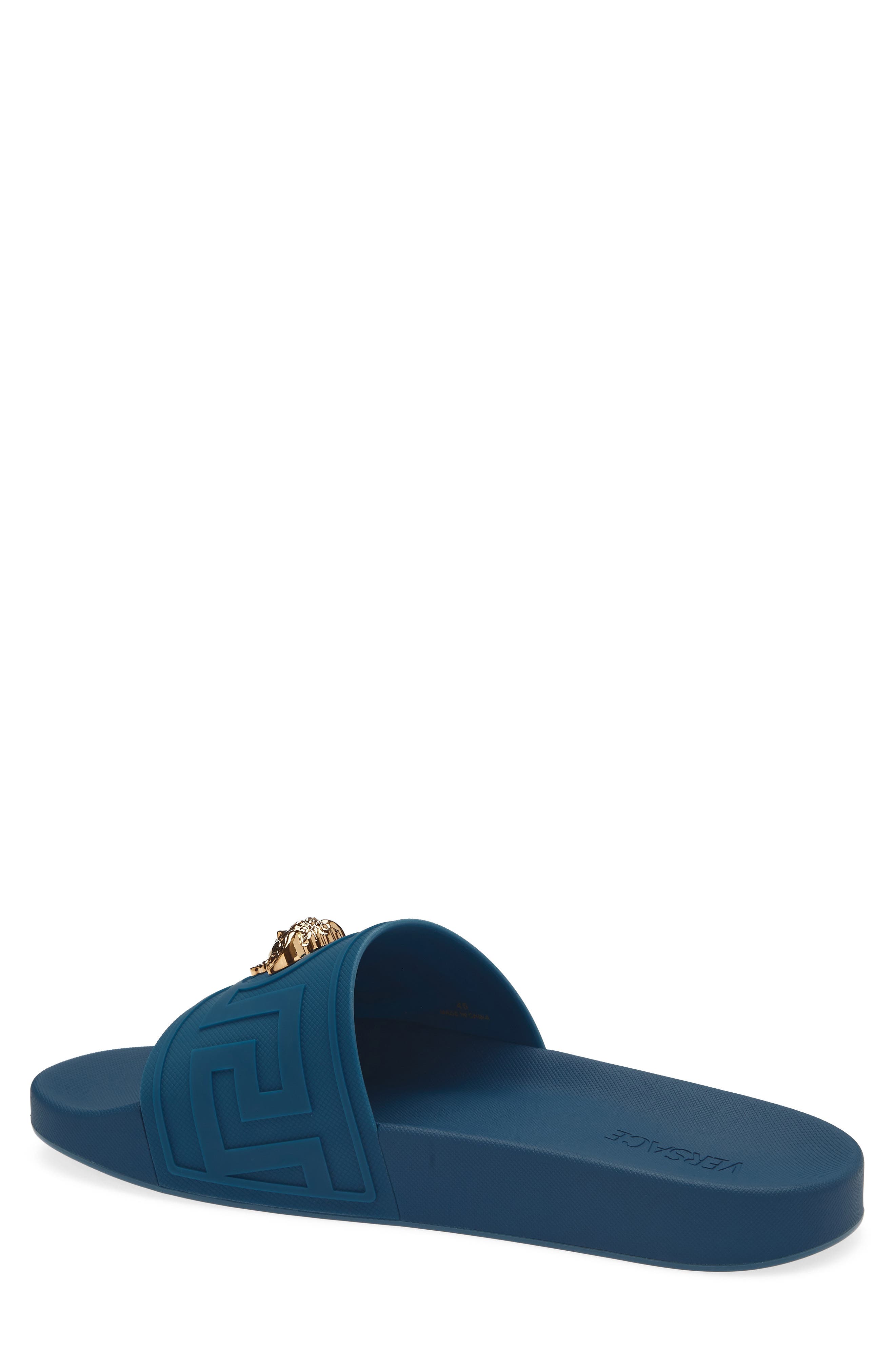 Versace La Medusa Slide Sandal, Alternate, color, Petrol Blue Gold