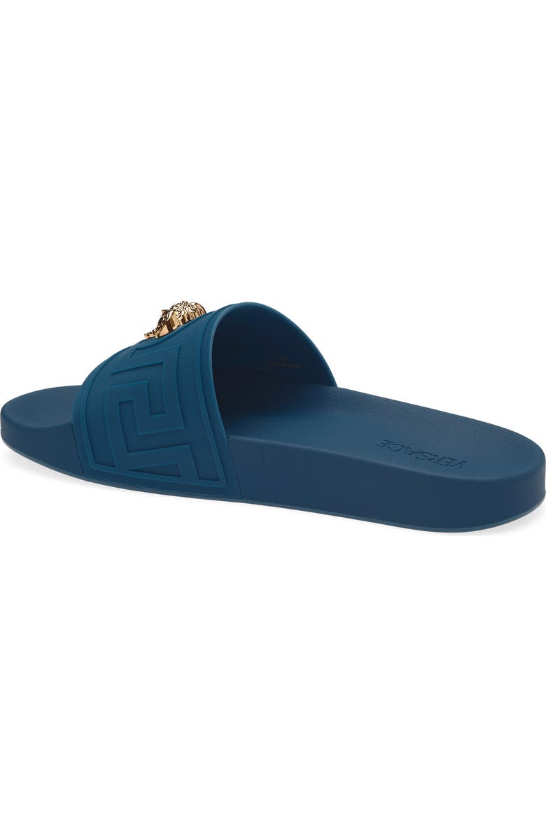 Versace La Medusa Slide Sandal, Alternate, color, Petrol Blue Gold
