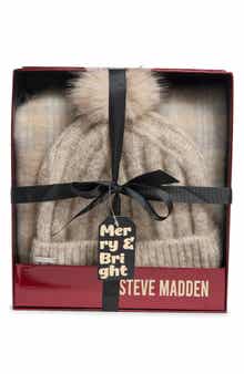 Chunky Ribbed Faux Fur Pompom Beanie & Scarf Set