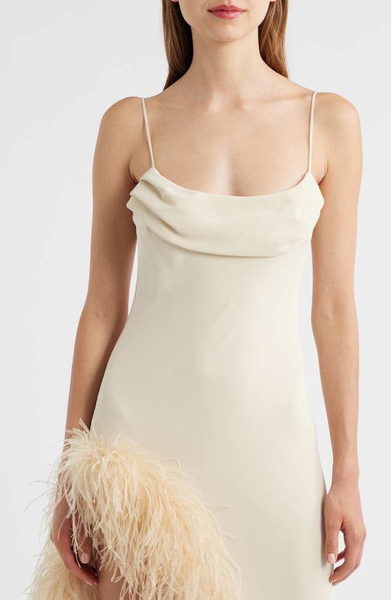 Delfi Collective Jacqueline Feather Slit Gown, Alternate, color, Ivory