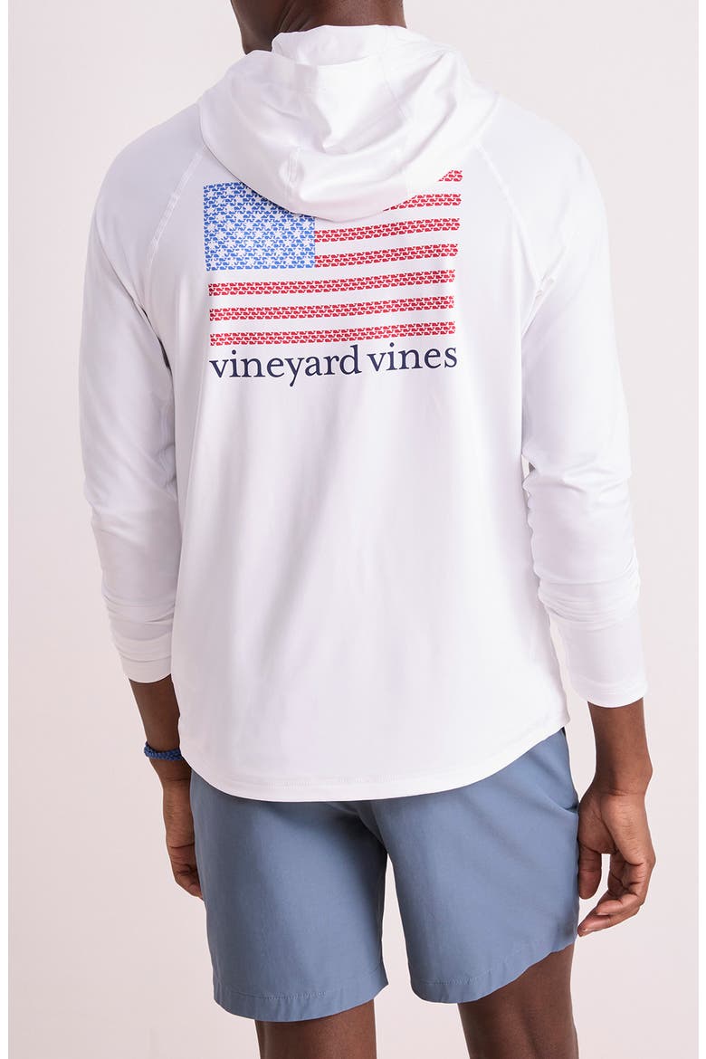 Whale Flag Long Sleeve Hooded Rashguard, Alternate, color, WHITE CAP