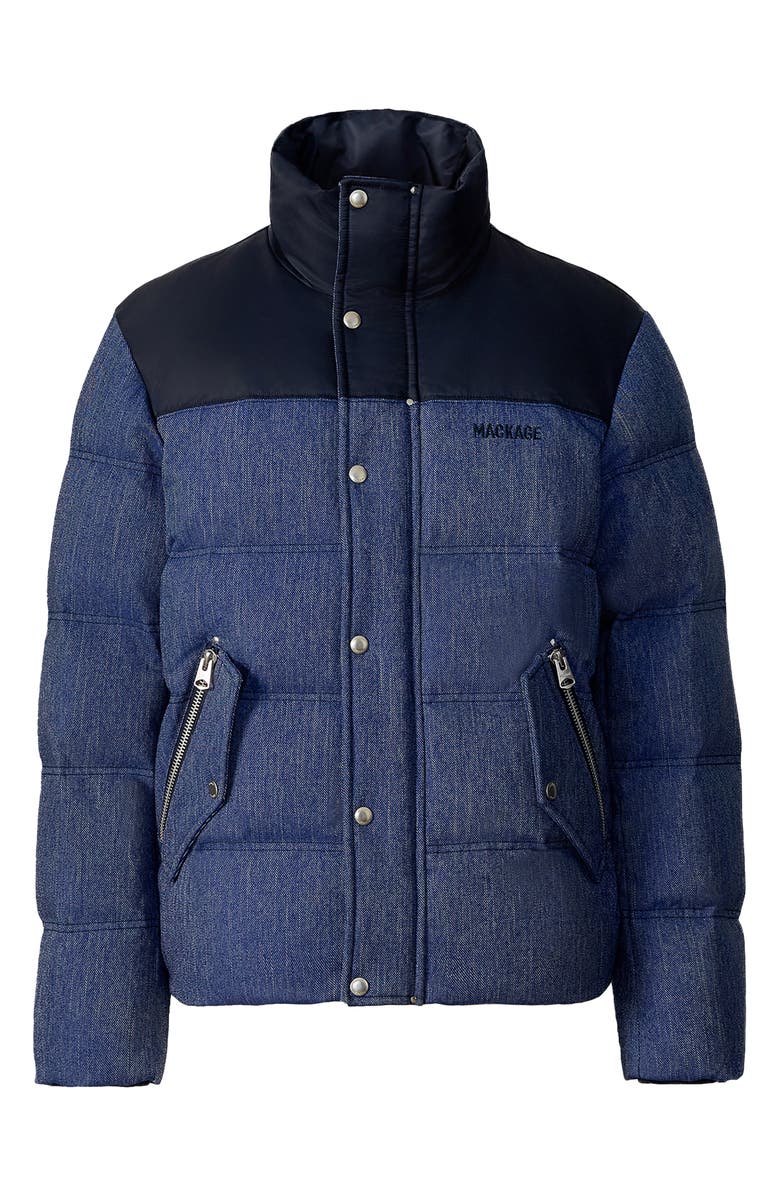Mackage Everett Mixed Media Down Puffer Jacket, Alternate, color, Medium Denim