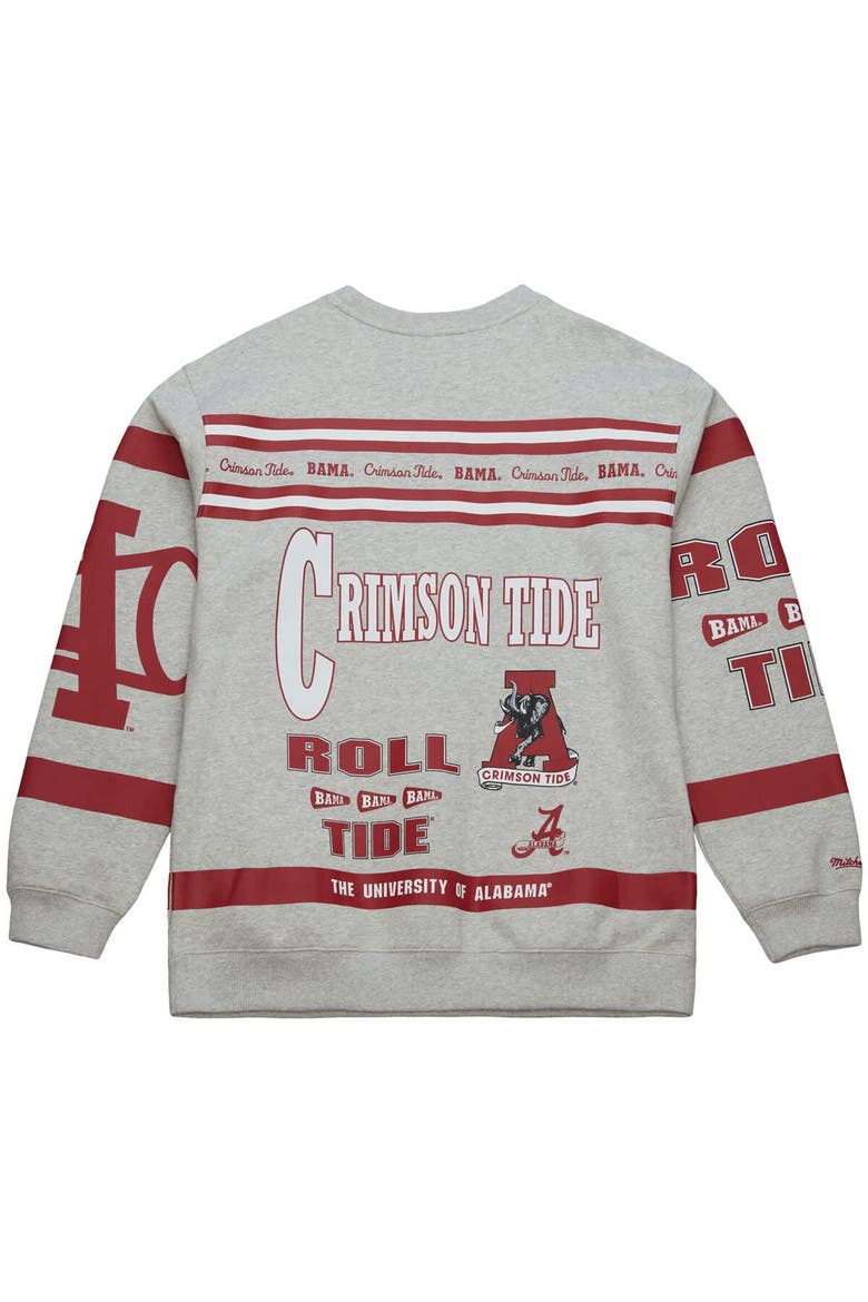 Men's Mitchell & Ness Heather Gray Alabama Crimson Tide All Over Print Sweatshirt, Alternate, color, Heather Gray