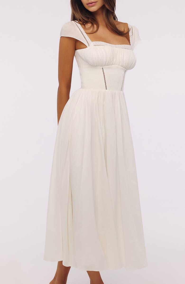 HOUSE OF CB Thea Lace Trim Flare Maxi Dress, Alternate, color, White