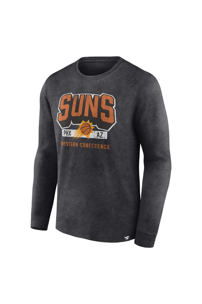 Men's Fanatics Branded Heather Charcoal Phoenix Suns Front Court Press Snow Wash Long Sleeve T-Shirt, Alternate, color, Heather Charcoal