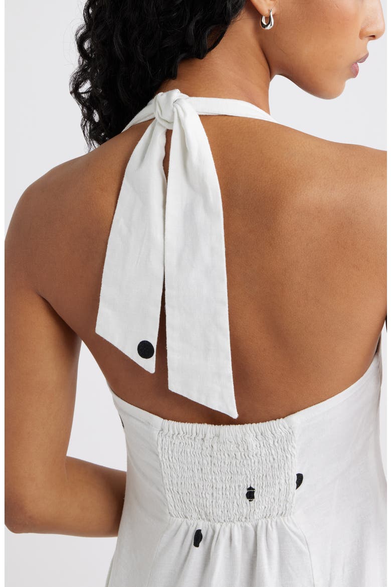 Linen Blend Halter Midi Dress, Alternate, color, WHITE- BLACK GRANDE DOT