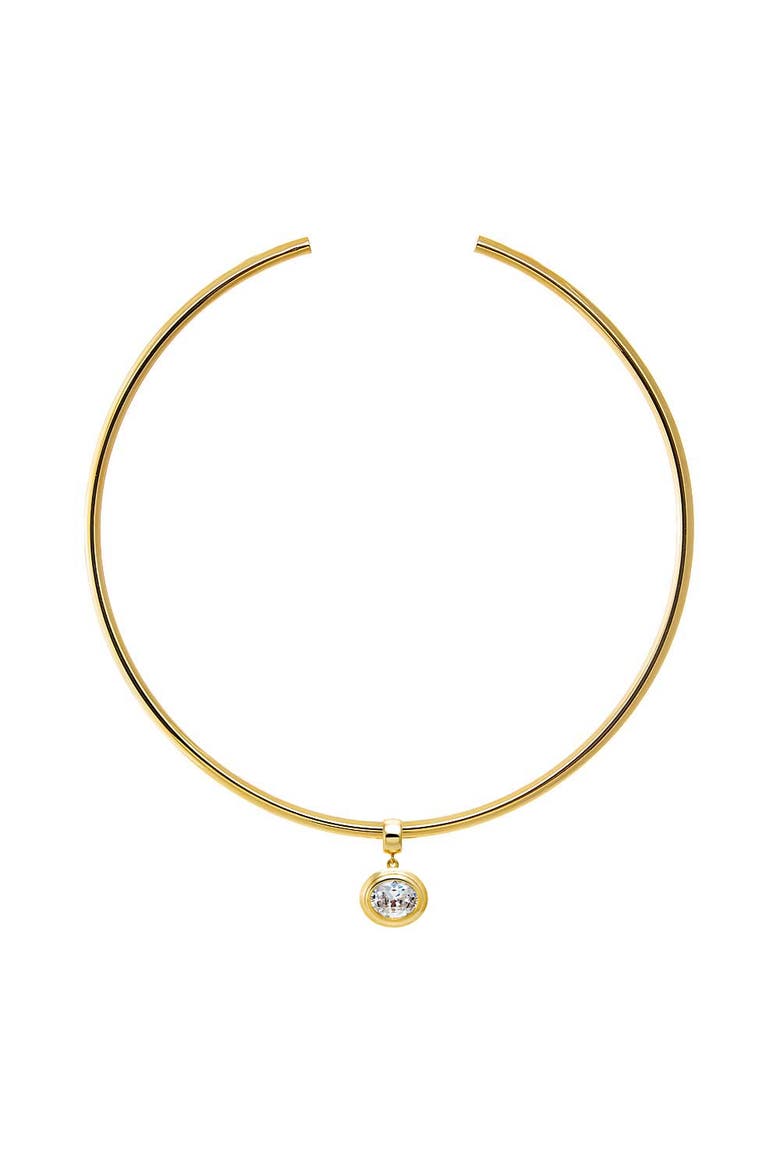 Colored CZ Oval Bezel/ Solid Tube Open Collar Pendant Necklace, Main, color, Gold