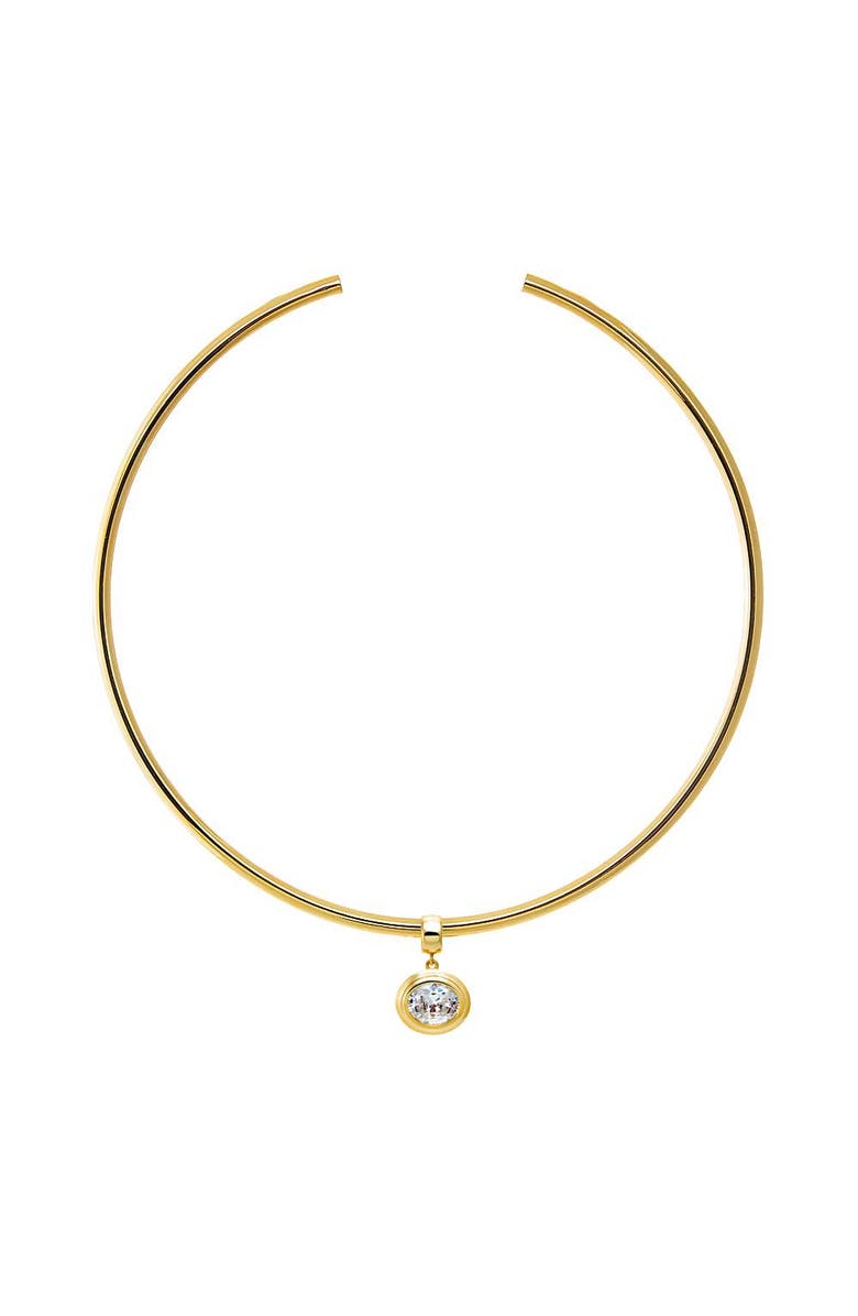 BY ADINA EDEN Colored CZ Oval Bezel/ Solid Tube Open Collar Pendant Necklace, Main, color, Gold