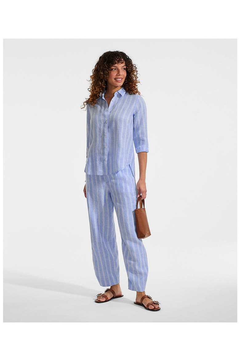 Linen High Rise Pleated Barrel Leg Pants, Alternate, color, Clear Blue Sky Double Stripe
