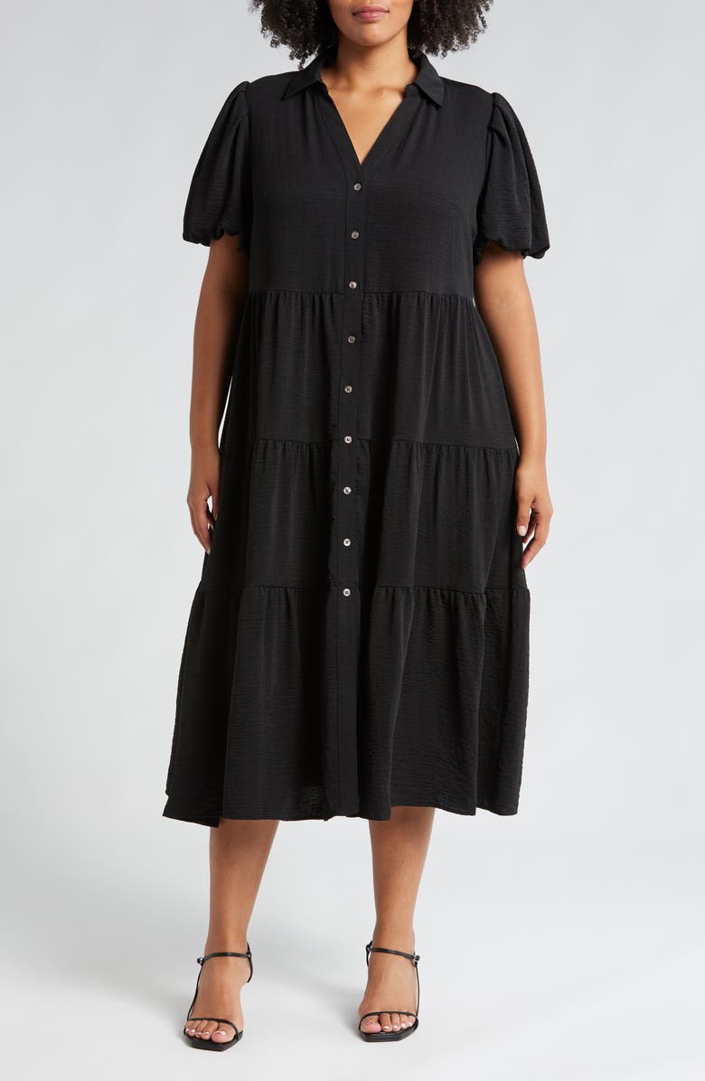 CeCe Puff Sleeve Tiered Maxi Shirtdress, Main, color, 