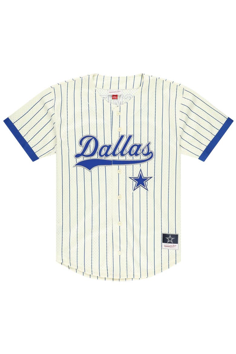 Men's Mitchell & Ness Emmitt Smith Cream Dallas Cowboys Name & Number Mesh Button-Up Baseball Jersey, Alternate, color, Cream