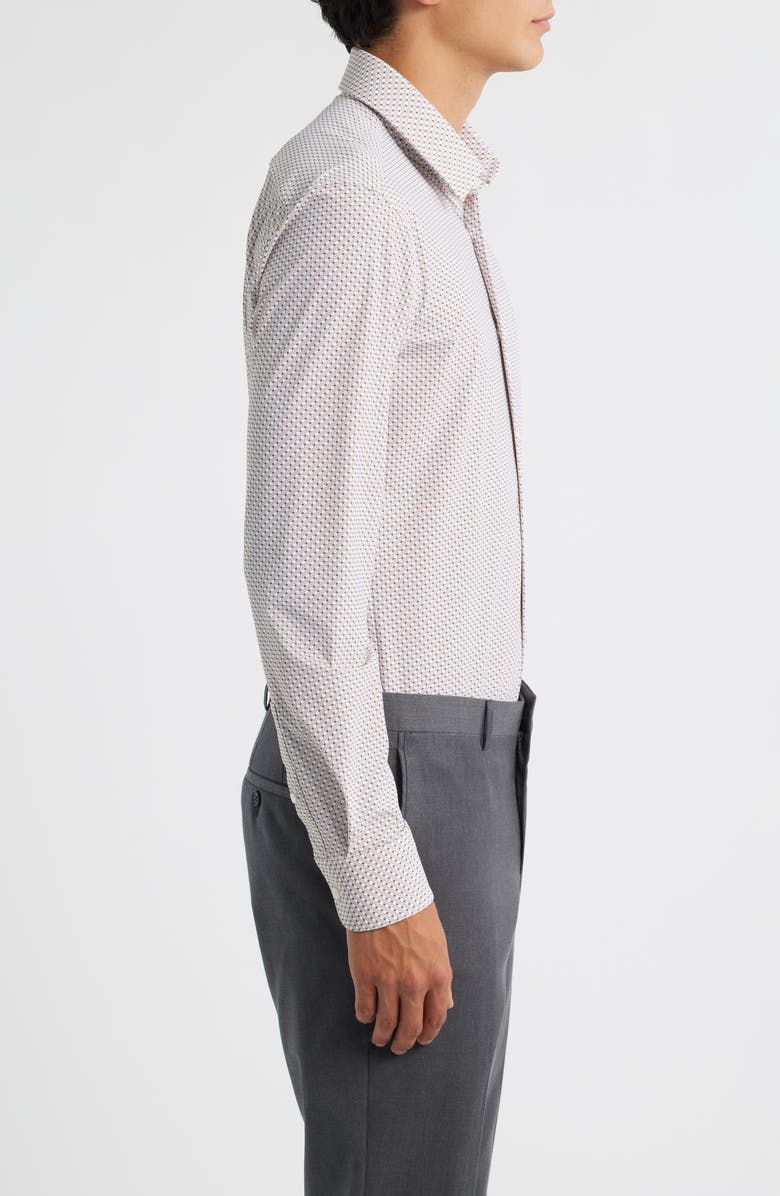 BOSS Hank Kent Slim Fit Grid Performance Twill Dress Shirt, Alternate, color, Medium Brown