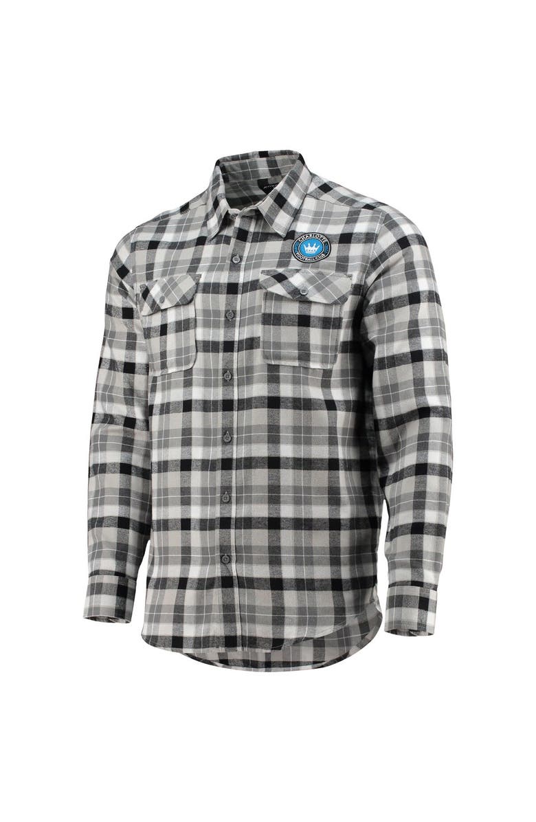 ANTIGUA Men's Antigua Black/Gray Charlotte FC Ease Flannel Long Sleeve Button-Up Shirt, Alternate, color, 
