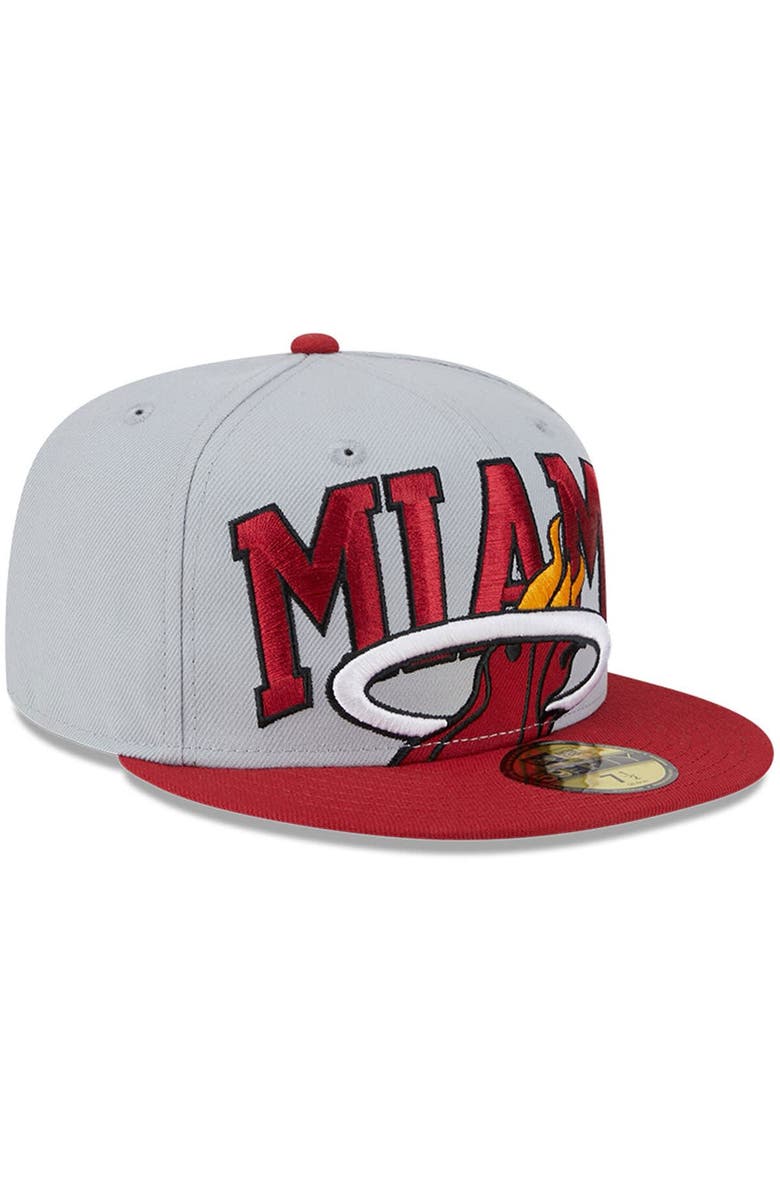 New Era Men's New Era Gray/Red Miami Heat Tip-Off Two-Tone 59FIFTY Fitted Hat, Alternate, color, Gray
