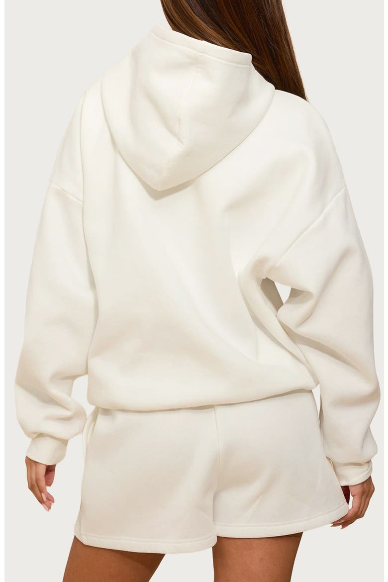 'Edikted Girl Embroidered Logo Fleece Hoodie, Alternate, color, WHITE