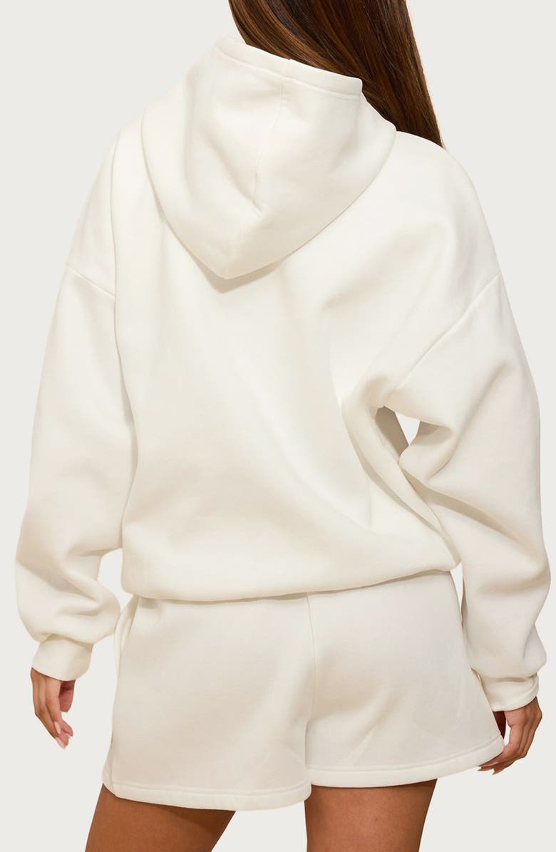 EDIKTED 'Edikted Girl Embroidered Logo Fleece Hoodie, Alternate, color, White