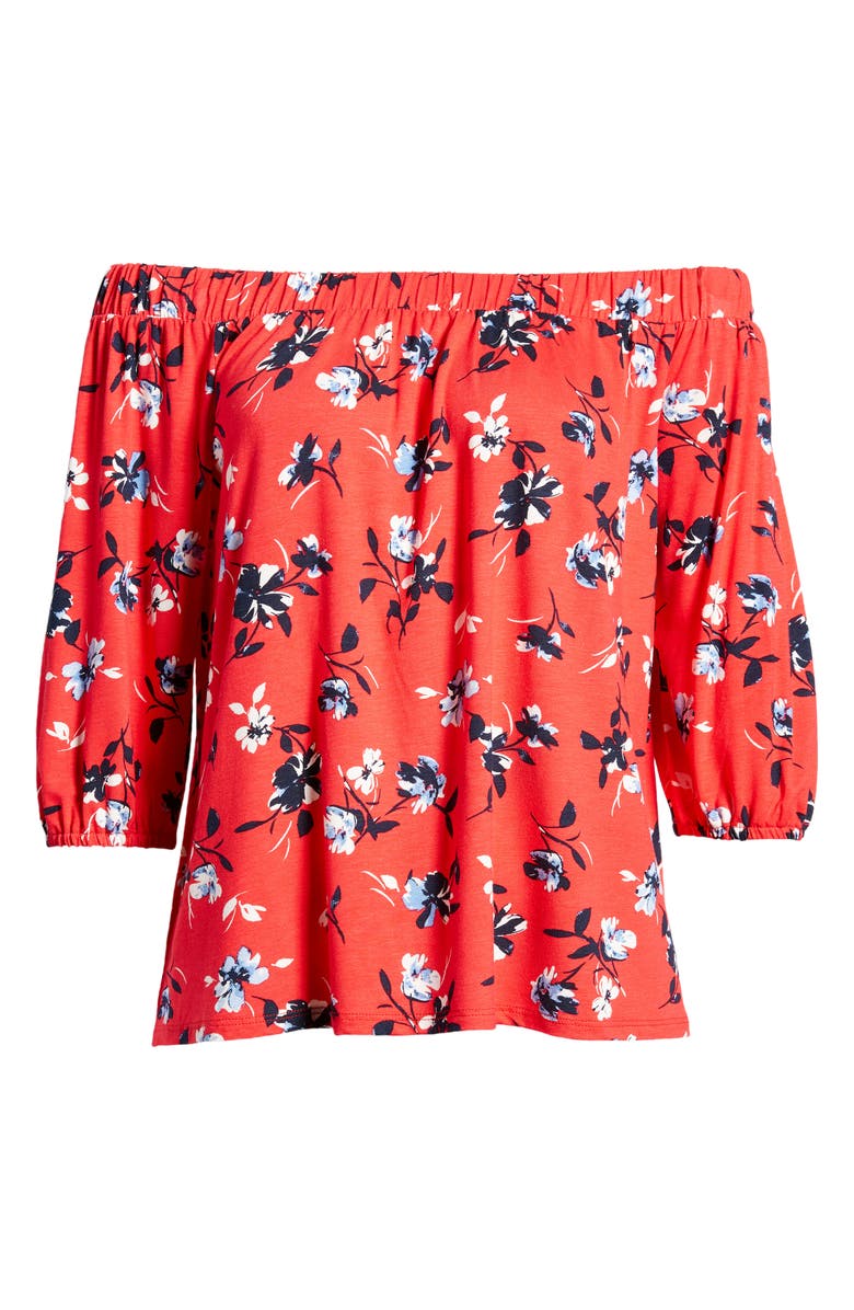 Loveappella Floral Off the Shoulder Top, Alternate, color, Red