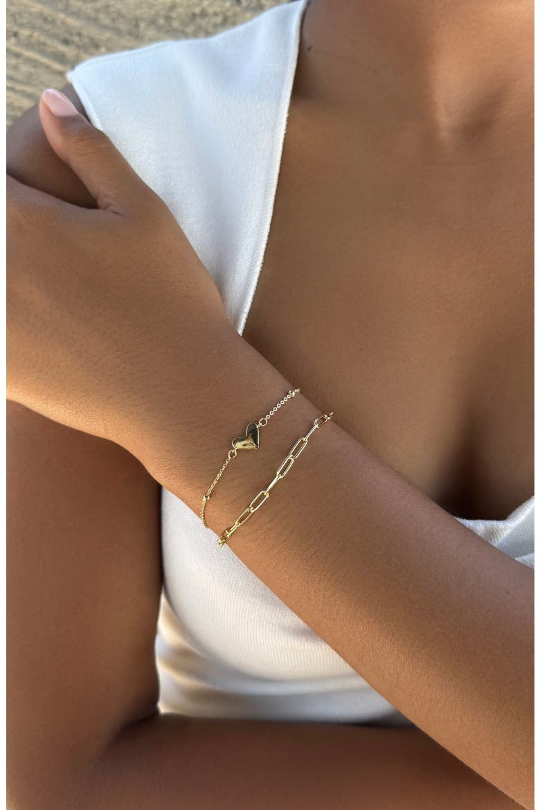Heart Charm Set of 2 Chain Bracelets, Alternate, color, GOLD