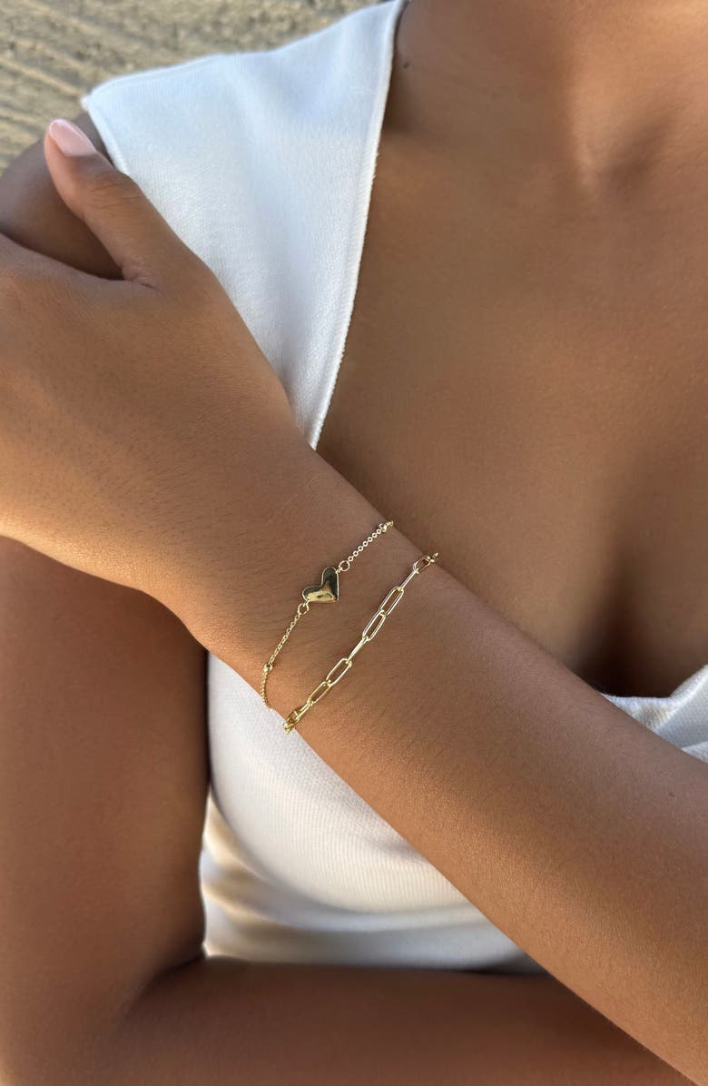 Adornia Heart Charm Set of 2 Chain Bracelets, Alternate, color, Gold