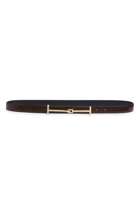Arc Croc Embossed Leather Belt