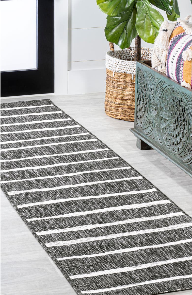JONATHAN Y Colonia Berber Stripe Indoor/Outdoor Area Rug, Alternate, color, Black/Ivory