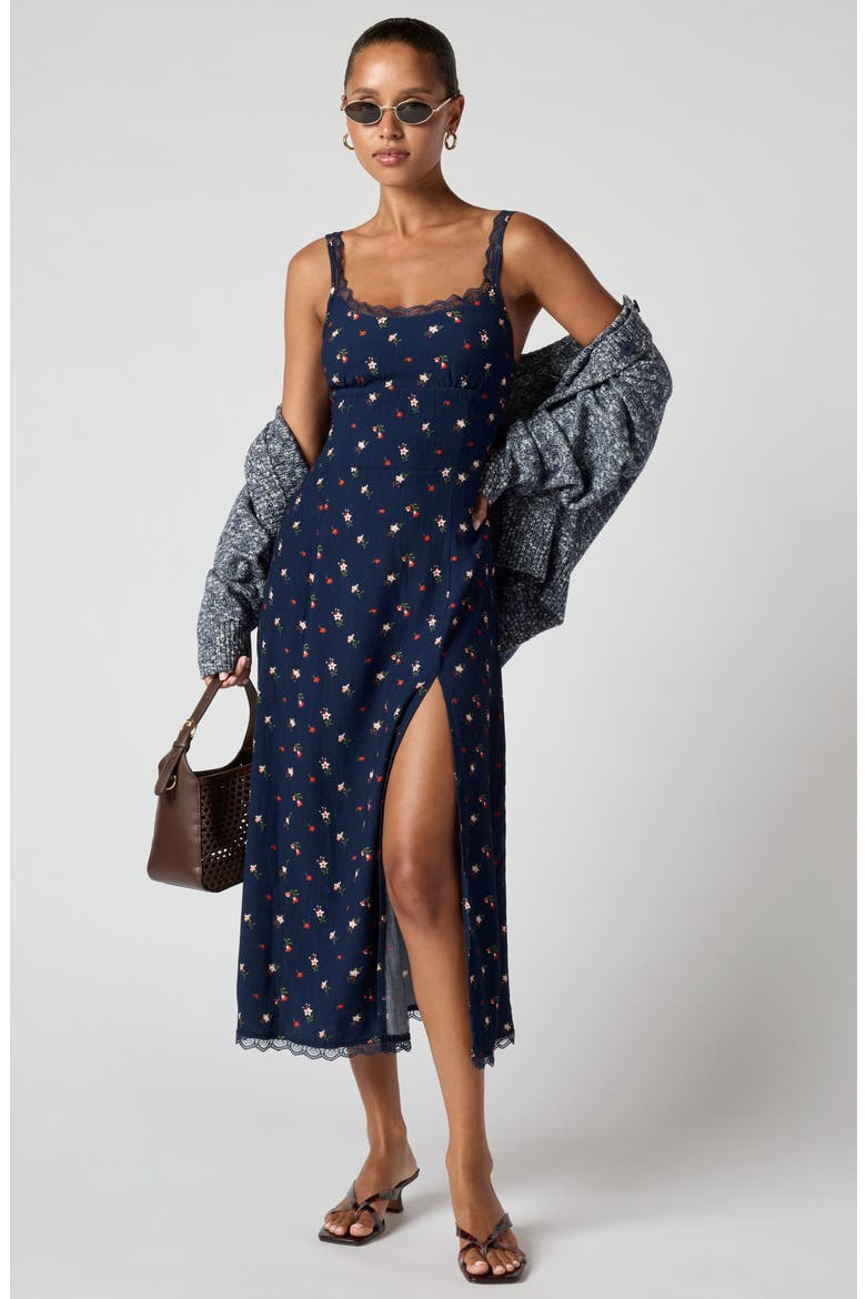 Lace Trim Slipdress, Alternate, color, NAVY TULIPS